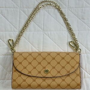 Steve Madden Monogram Chain Wallet Clutch - Cognac and Gold